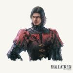  1boy absurdres beard_stubble black_hair copyright copyright_name elwin_rosfield facial_hair final_fantasy final_fantasy_xvi highres looking_to_the_side male_focus mustache official_art simple_background solo square_enix takahashi_kazuya upper_body 