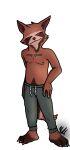  anthro big_feet bodily_fluids brown_body brown_fur claws clothed clothing digital_media_(artwork) feet fur guardians_of_the_galaxy hair hi_res looking_at_viewer male mammal marvel nate_foster navel navel_piercing nipple_piercing nipples piercing procyonid raccoon red_eyes rocket_raccoon shirtless smile solo tail toe_claws 