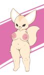  :3 aggretsuko anthro big_breasts breasts canid canine female fennec fenneko fox genitals hands_behind_back hi_res huge_breasts looking_at_viewer mammal nude pussy sanrio simple_background smile solo vono 