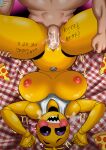  absurd_res animatronic anthro anthro_penetrated areola avian beakless bib big_breasts bird black_sclera blush body_writing breasts chicken duo english_text female female_penetrated five_nights_at_freddy&#039;s five_nights_at_freddy&#039;s_2 food from_front_position fucked_silly galliform gallus_(genus) genitals grey_eyes hi_res huge_breasts human human_on_anthro human_penetrating human_penetrating_anthro interspecies lying machine male male/female male_penetrating male_penetrating_female mammal missionary_position nipples non-mammal_breasts nude on_back open_mouth orange_areola orange_nipples penetration phasianid pizza pussy robot ryosuart scottgames sex text toy_chica_(fnaf) vaginal vaginal_penetration white_body white_skin yellow_body 