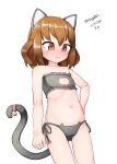  1girl absurdres animal_ears bell bra brown_eyes brown_hair cat_cutout cat_ear_panties cat_ears cat_lingerie cat_tail cleavage_cutout clothing_cutout cowboy_shot dated flat_chest frilled_bra frills grey_bra grey_panties hair_ornament hairclip highres ikazuchi_(kancolle) jingle_bell kantai_collection maru_(marg0613) meme_attire one-hour_drawing_challenge panties short_hair side-tie_panties simple_background solo tail twitter_username underwear underwear_only white_background 