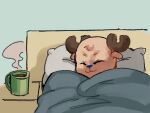  anthro antlers bed bedding beverage blanket brown_body brown_fur coffee comfy deer eyes_closed fur furniture horn iam_san3 male mammal mug new_world_deer one_piece reindeer sleeping solo tony_tony_chopper under_blanket 