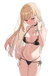  1girl absurdres bikini black_bikini blonde_hair blush bracelet breasts cleavage closed_mouth ear_piercing earrings fingernails highres jewelry kitagawa_marin large_breasts long_hair nail_polish navel necklace piercing red_eyes red_nails sidelocks simple_background solo sono_bisque_doll_wa_koi_wo_suru standing swimsuit thighs uefw8437 white_background 