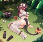  1girl absurdres animal_ear_fluff animal_ears apple arms_behind_back azur_lane bdsm bell black_skirt bondage bound bound_ankles bound_arms bound_legs bound_wrists breasts brown_hair cat_ears closed_mouth food fox_mask fruit full_body haimei1980 highres hogtie jingle_bell looking_at_viewer mask mask_on_head medium_breasts miniskirt neckerchief onigiri panties red_eyes red_neckerchief restrained rope see-through shibari shibari_over_clothes shirt short_hair skirt solo tail tail_bell tail_ornament thighhighs underwear upskirt wet wet_clothes wet_shirt white_panties white_thighhighs yamashiro_(azur_lane) 