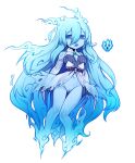  1girl absurdly_long_hair aqua_hair bare_legs black_panties blue_eyes breasts covered_nipples dungeon_spirit_(terraria) fiery_hair ghost ghost_girl hair_between_eyes highres knees_together_feet_apart long_hair medium_breasts navel no_feet nyong_nyong panties pussy reference_inset simple_background terraria thigh_gap torn_clothes underwear very_long_hair white_background 