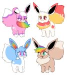  alternate_form ambiguous_gender blue_body blue_fur eevee female feral fur generation_1_pokemon group hair labbit1337 multicolored_hair nintendo pink_body pink_fur pokemon pokemon_(species) rainbow_hair simple_background smile white_background white_body white_fur 