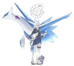  1boy ahoge alphinaud_leveilleur bangs blue_eyes crossover elezen elf espurr final_fantasy final_fantasy_xiv hair_over_one_eye highres latios long_hair pointy_ears poke_ball pokemon ponytail potion_lilac white_hair 