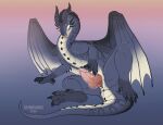  aroused big_penis blue_body claws deanosaior dragon feral genitals green_eyes hi_res inviting knot licking male naughty_face penis presenting ravey_yurikai_silverclaw_(raverdragon93) scalie sitting tongue tongue_out wanting_more western_dragon wings 
