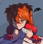  1girl absurdres aseiusx blue_eyes blush bodysuit breasts end_of_evangelion erection hair_between_eyes highres mass_production_eva monster neon_genesis_evangelion nipples orange_hair penis pilot_suit plugsuit souryuu_asuka_langley teeth 