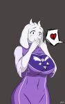  1girl 2020 absurdres animal_ears black_background breasts broken_heart covering_mouth curvy furry furry_female goat goat_horns heart highres horns implied_death large_breasts mature_female monster monster_girl rusal simple_background solo spoken_heart toriel undertale white_fur wide-eyed 