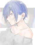  1girl blue_eyes blue_hair closed_mouth collarbone crow_(crow0512_) from_side hair_over_one_eye highres kirishima_touka portrait profile short_hair smile solo tokyo_ghoul tokyo_ghoul:re 
