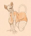  2023 animal_humanoid areola arm_wraps big_breasts breasts brown_areola brown_body brown_fur brown_nipples canid canid_humanoid canine canine_humanoid colored_sketch curvy_figure egyptian_mythology female fours_(artist) fur grin head_wraps hi_res huge_breasts humanoid inner_ear_fluff jackal_humanoid leg_wraps mammal mammal_humanoid middle_eastern_mythology mostly_nude mummy_wrappings mythology n&#039;cathe nipples one_eye_obstructed sharp_teeth simple_background sketch smile solo tail tail_wraps tan_background tan_body tan_skin teeth thick_thighs tuft voluptuous wide_hips wraps 