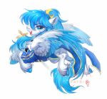  2022 accessory blue_body blue_eyes blue_feathers blue_fur blue_hair blue_hooves blue_tail chest_tuft clothing digital_media_(artwork) ear_tuft equid equine eyelashes fan_character feathered_wings feathers fur hair hair_accessory hasbro hi_res hooves leg_tuft mammal my_little_pony open_mouth open_smile paipaishuaige pegasus ponytail smile solo tail tuft wings 