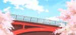  blue_sky bridge cherry_blossoms cloud cloudy_sky day fence highres no_humans original railing scenery sketch sky spring_(season) sunrise_arte tree 