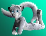  absurd_res anthro blue_eyes claws felid feline female fur grey_body grey_fur hi_res keidran maeve_(twokinds) mammal pantherine pawpads paws ryuukei8569 snow_leopard solo tongue tongue_out twokinds webcomic white_body white_fur 