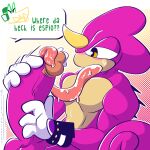  1:1 anthro auto_penis_lick autofellatio balls big_balls big_penis bodily_fluids chameleon clothing digital_media_(artwork) english_text erection espio_the_chameleon fizzyjay genital_fluids genitals gloves handwear hi_res huge_balls huge_penis hyper hyper_genitalia hyper_penis licking lizard long_tongue male masturbation oral oral_masturbation penile penile_masturbation penis reptile scalie sega self_lick simple_background solo sonic_the_hedgehog_(series) text tongue tongue_out vector_the_crocodile 