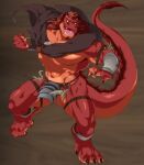  2_horns abs anthro horn lizard lustful_desires male muscular muscular_anthro muscular_thighs pecs red_body red_skin reptile rousk_(lustful_desires) scalie solo tail zoroj 