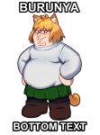  1boy :3 absurdres animal_ear_fluff animal_ears blonde_hair brown_footwear cat_boy cat_ears cat_tail cleft_chin commission cosplay english_text family_guy fat fat_man full_body glasses green_skirt highres kowai_(iamkowai) looking_at_viewer male_focus neco-arc neco-arc_(cosplay) pantyhose peter_griffin pleated_skirt red_eyes short_hair skirt slit_pupils solo standing sweater tail tsukihime turtleneck turtleneck_sweater white_sweater 