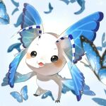  1other antennae artist_name blue_butterfly blush bug butterfly digimon digimon_(creature) full_body highres looking_at_viewer meroropan morphomon open_mouth solo_focus watermark 