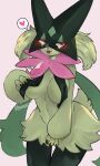  &lt;3 anthro breasts convenient_censorship felid feline female fur generation_9_pokemon green_body green_fur hi_res kadomarco looking_at_viewer mammal meowscarada nintendo nude pokemon pokemon_(species) simple_background smile solo tongue 
