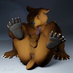  1:1 5_toes amber_eyes animal_genitalia animal_humanoid animal_penis anthro anus arkadios balls bear brown_body brown_fur butt censored censored_genitalia claws feet foot_focus fur genitals hi_res humanoid looking_at_viewer male male/male mammal mammal_humanoid pawpads penis presenting presenting_anus presenting_hindquarters sheath simple_background smile solo solo_focus tail toe_claws toes ursid_humanoid ursine ursine_ears ursine_humanoid ursine_penis 