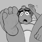  1:1 4_toes bodily_fluids close-up clothed clothing digital_media_(artwork) feet female foot_fetish foot_focus goomba goombella greyscale hair headgear humanoid humanoid_feet mario_bros monochrome nintendo not_furry paper_mario plantigrade simple_background slightly_chubby soles solo sweat sweatdrop sweaty_feet teeth tired tired_eyes toes twistedfurby wrinkled_feet 