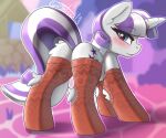  clothing equid equine female friendship_is_magic fur grey_body grey_fur hasbro horn legwear llametsul looking_at_viewer looking_back looking_back_at_viewer mammal mature_female my_little_pony solo thigh_highs twilight_velvet_(mlp) unicorn 