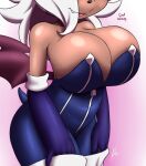  bat big_breasts bodysuit boots breasts cleavage clothed clothing cute_fangs female footwear fur furball gloves handwear hi_res huge_breasts mammal markings meron_the_bat mole_(marking) short_stack skinsuit tan_body tight_clothing white_body white_fur wings 