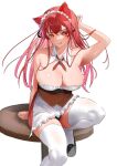  1girl bare_shoulders blush breasts cleavage heterochromia highres hololive houshou_marine large_breasts long_hair looking_at_viewer red_eyes red_hair solo takeno_omoti virtual_youtuber yellow_eyes 
