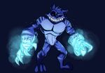 2016 activision anthro big_claws biped black_sclera blue_body blue_fur claws crash_bandicoot_(series) davix-ilustrador elemental_manipulation front_view full-length_portrait fur glowing glowing_eyes hi_res ice_manipulation male muscular portrait ratcicle simple_background solo striped_body striped_fur stripes teeth titan_(crash_bandicoot) white_eyes 