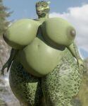  3d_(artwork) anthro areola argonian belly bethesda_softworks big_breasts breasts coolmaster98 digital_media_(artwork) female green_body hi_res horn huge_belly huge_breasts huge_hips huge_thighs navel nipples overweight overweight_anthro overweight_female reptile scales scalie solo the_elder_scrolls thick_thighs wide_hips 