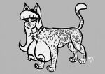  animal_print black_and_white breasts collar felid goth hi_res leopard_print mammal monochrome mythological_sphinx mythology piercing sketch spikes spots widdlywham 