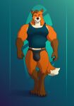  anthro biceps blue_eyes bulge canid canine clothing fox fullbodywolf genital_outline hair hi_res jockstrap male mammal muscular muscular_anthro muscular_male pecs penis_outline shirt solo tank_top tight_clothing tight_topwear topwear underwear 
