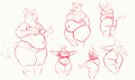  2021 anthro belly bra butt cettus clothed clothing domestic_cat felid feline felis female front_view hands_behind_back mammal midriff nude overweight overweight_anthro overweight_female panties pose raised_arm shirt side_view sketch sketch_page smile standing t-pose topwear underwear underwear_only 