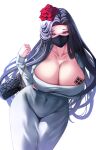  absurdres bag breast_tattoo breasts cleavage covered_navel dongtan_dress goddess_of_victory:_nikke handbag highres karma3009 large_breasts maiden_(nikke) mask meme_attire mouth_mask tattoo 