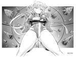  ass_visible_through_thighs cosplay crossed_arms from_below gunbuster gunbuster_(cosplay) light_smile looking_down mogudan monochrome one-punch_man short_hair tatsumaki thick_thighs thighs toned 