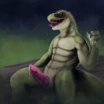  abs anthro bodily_fluids cloacal_penis cum cum_on_hand erection genital_fluids green_body green_scales hi_res male mortal_kombat muscular muscular_anthro muscular_male nude pecs precum reptile_(mortal_kombat) scales solo tallion 