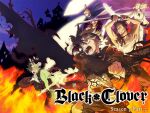  5boys arms_up asta_(black_clover) black_capelet black_clover black_headband blue_cloak cape capelet cloak corruption demon_boy demon_horns demon_wings elf facial_mark fairy_wings fighting_stance fire flying glowing glowing_crown glowing_sword glowing_weapon grin half_crown headband highres holding holding_sword holding_weapon horns katana licht_(black_clover) long_hair looking_ahead lumiere_silvamillion_clover male_focus midair multiple_boys muscular muscular_male official_art pants pectorals photokinesis pointy_ears promotional_art red_cape royal_robe serious short_hair sidepec single_horn single_wing smile sword tank_top torn_clothes torn_pants two-handed_sword weapon white_tank_top wings yami_sukehiro yuno_(black_clover) 