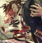  1girl baiken beard big_hair black_jacket black_kimono breasts brown_hair eyepatch facial_hair facial_tattoo guilty_gear guilty_gear_xrd jacket jacket_on_shoulders jako_(toyprn) japanese_clothes katana kimono large_breasts long_hair long_sleeves looking_at_viewer manly monocle monocle_chain multicolored_clothes multicolored_kimono mustache one-eyed open_clothes open_kimono pink_hair ponytail red_eyes samurai scar scar_across_eye scar_on_face short_hair slayer_(guilty_gear) sword tattoo vampire weapon white_kimono 