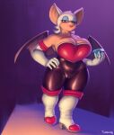  anthro armwear bat big_breasts breasts clothed clothing female handwear hi_res looking_at_viewer makeup mammal membrane_(anatomy) membranous_wings rouge_the_bat sega smile solo sonic_the_hedgehog_(series) thick_thighs tussamag wings 