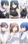  2boys 4girls :o allial_(coefont) averuni_(coefont) bare_shoulders batteryteri black_hair black_jacket black_shirt blazer blue_eyes blue_hair blue_hairband blue_ribbon border breasts brown_eyes brown_hair cevio closed_mouth coefont collared_shirt colored_tips column_lineup commentary_request copyright_name cross_tie crossover dress dress_shirt facial_mark finger_to_own_chin grey_eyes hair_between_eyes hair_bun hair_ornament hair_over_one_eye hairband hairclip half-closed_eyes hand_up head_tilt high_collar highres index_finger_raised jacket jacket_partially_removed large_breasts long_bangs long_hair looking_at_viewer looking_up medium_breasts medium_hair millial_(coefont) multicolored_clothes multicolored_hair multicolored_jacket multiple_boys multiple_girls neck_ribbon one_eye_covered one_side_up open_clothes open_jacket own_hands_together parted_lips puffy_short_sleeves puffy_sleeves ribbed_shirt ribbon satou_sasara shirt short_hair short_sleeves side_ponytail sidelocks single_side_bun sleeveless sleeveless_shirt smile steepled_fingers suzuki_tsudumi swept_bangs takahashi_(cevio) two-tone_jacket upper_body white_border white_dress white_hair white_jacket white_shirt 