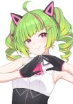  1girl absurdres bare_shoulders delutaya gloves green_hair highres indie_virtual_youtuber multicolored_hair red_eyes valefal_coneri virtual_youtuber 