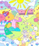  &lt;3 2020 absurd_res aliasing ambiguous_gender anthro bear blue_sky bluekyokitty care_bears cloud colorful detailed_background digital_drawing_(artwork) digital_media_(artwork) fan_character flat_colors forest fur grass heart_nose hi_res horn mammal paws pink_nose plant rainbow sebdoggo shrub sky solo spade_tail sun tail tree walking white_inner_ear yellow_body yellow_fur 