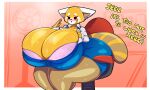  aggretsuko ailurid anthro big_breasts big_butt blush breasts butt canid canine clothed clothing digital_media_(artwork) female fur hi_res huge_breasts huge_butt hyper hyper_breasts hyper_butt mammal red_panda retsuko sanrio simple_background solo tail text thiccbuns thick_thighs 