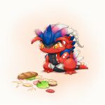  bread cheese chibi closed_mouth commentary_request food gradient_background highres kemonomichi_(blue_black) koraidon lettuce meat no_humans pokemon pokemon_(creature) sandwich simple_background tearing_up tears tomato tomato_slice trembling white_background yellow_eyes 