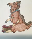  atlasnaster_(artist) bell bell_collar bodily_fluids bovid brown_body brown_fur cake caprine collar dessert drooling female female_pred feral food fur hooves horn mammal neck_bulge saliva sheep solo solo_focus struggling_prey swallowing swallowing_sound_effect tail tail_motion tailwag vore 