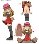  1boy 1girl absurdres blue_eyes blush censored clothes_lift collared_shirt commentary_request cross-section eyelashes gnsisir grin hat heart hetero high-waist_skirt highres lifted_by_another long_hair looking_down mosaic_censoring multiple_views parted_lips penis pink_headwear pokemon pokemon_(anime) pokemon_xy_(anime) red_skirt serena_(pokemon) sex shirt shoes skirt skirt_lift sleeveless sleeveless_shirt smile spoken_blush standing sweat teeth thighhighs web_address 