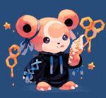  animal_focus artist_name bear black_robe crescent food highres honeycomb_(pattern) ice_cream no_humans pokemon pokemon_(creature) robe solid_circle_eyes star_(symbol) su_(sajo_su5) teddiursa tongue tongue_out 