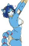  2023 absurd_res anthro blue_body blue_butt blue_ears blue_fur blue_hair blue_neck blue_tail bottomwear breasts butt canid canine clothed clothing female fox fur green_eyes hair hi_res krystal loincloth looking_at_viewer mammal nintendo star_fox tail watatanza 