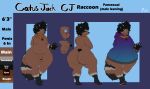  4_toes anthro baggy_clothing bead_bracelet bead_necklace big_butt butt catus_jack_(jackiepancoon) chastity_device clothing feet footwear girly hi_res hoodie jackiepancoon male mammal model_sheet procyonid raccoon rear_view slightly_chubby thick_thighs toes topwear wide_hips 